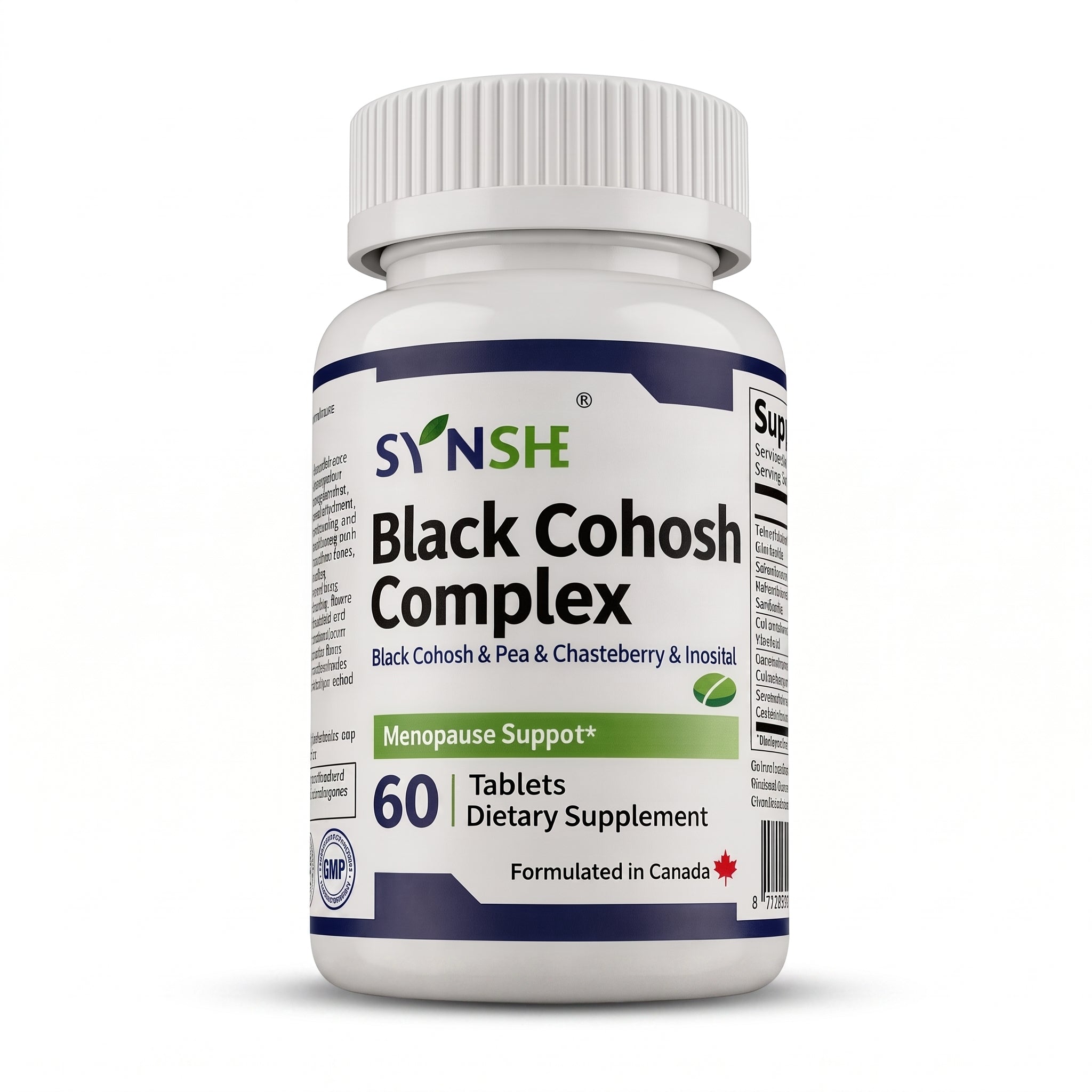 SYNSHE Black Cohosh Complex Supplement – 4-in-1 Hormone Balance & Menopause Support for Women, with Black Cohosh, Chasteberry, Pea Extract & Inositol, Supports Comfort During Hot Flashes, Night Sweats & Mood Swings, 60 Tablets (30-Day Supply)